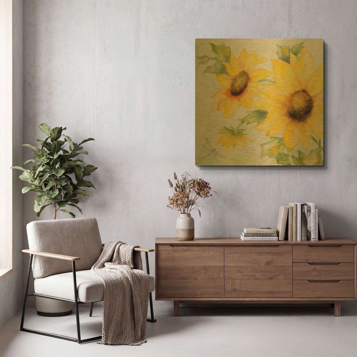 'Sunny Flowers B' By Jean Plout Gold Metal Wall Art