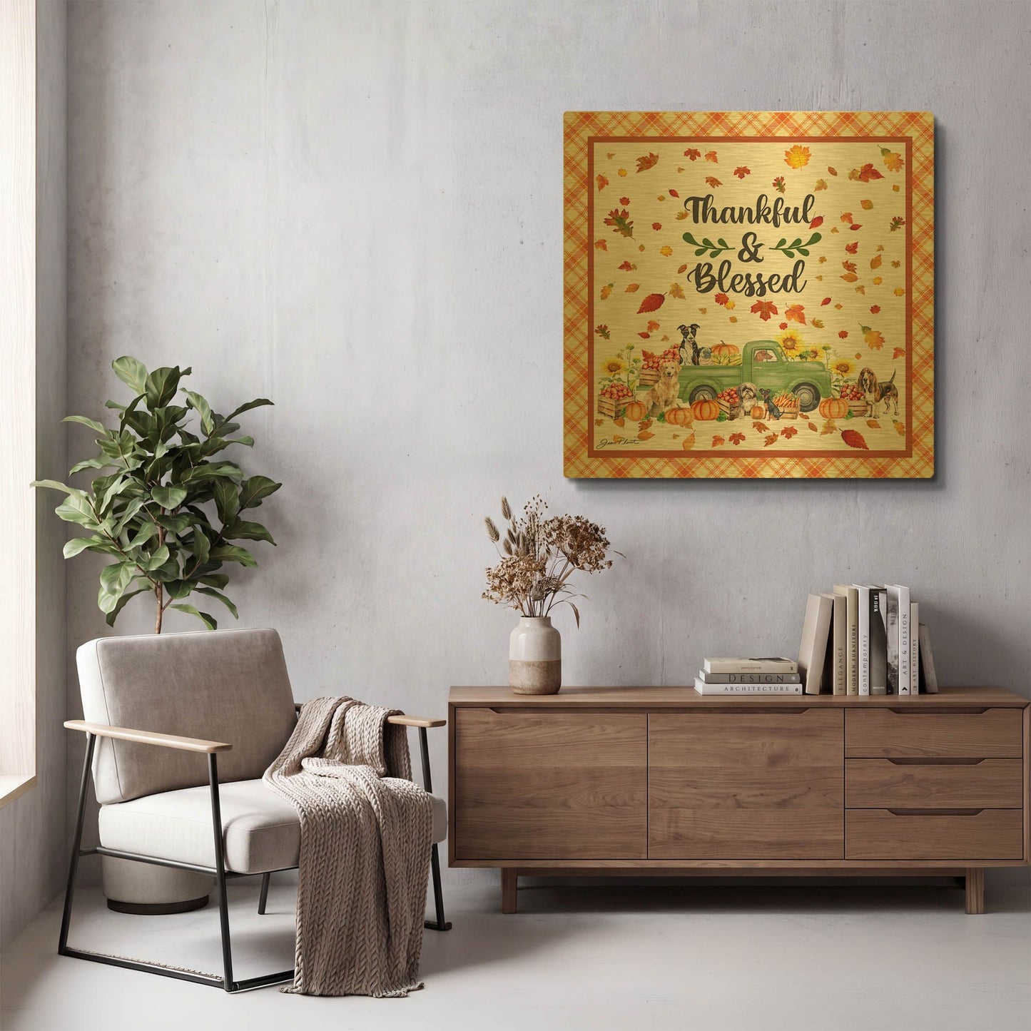 'Thankful Dogs A1' By Jean Plout Gold Metal Wall Art
