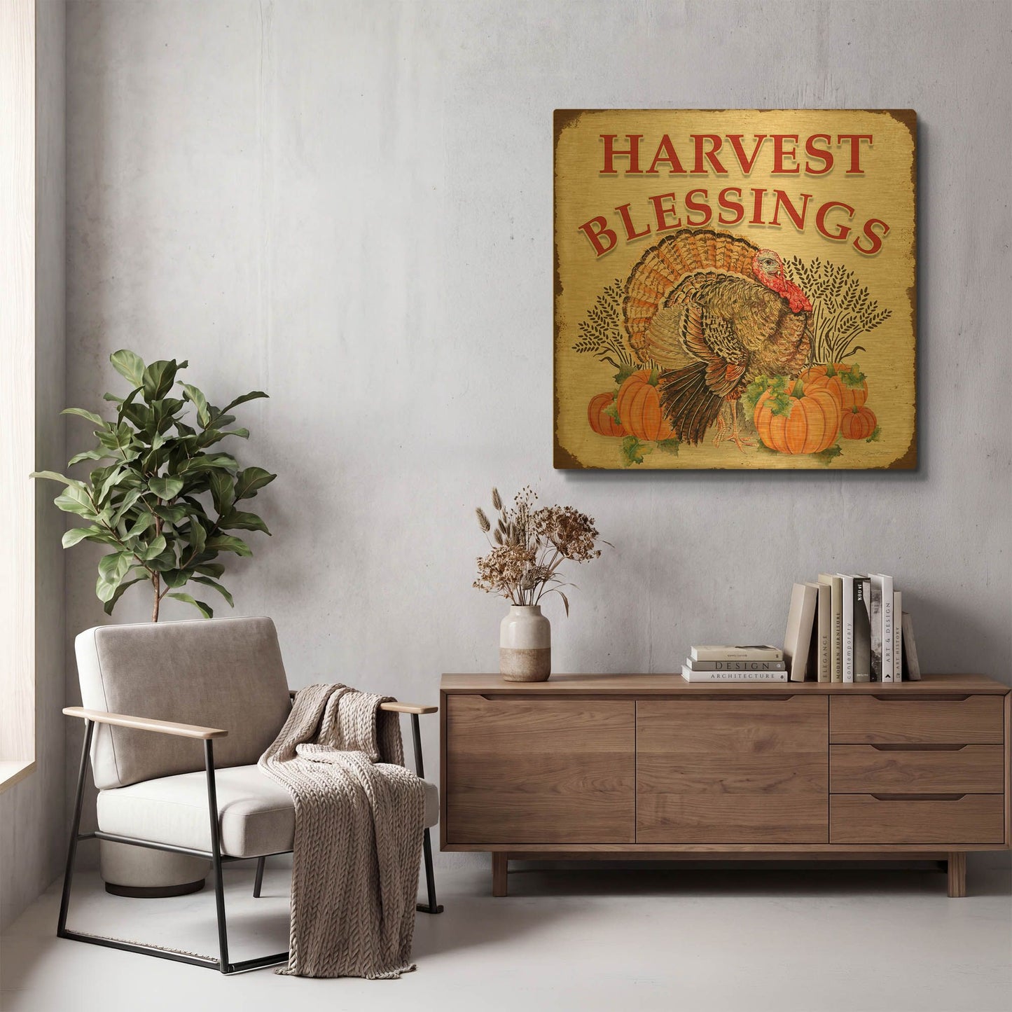 'Thanksgiving F' By Jean Plout Gold Metal Wall Art