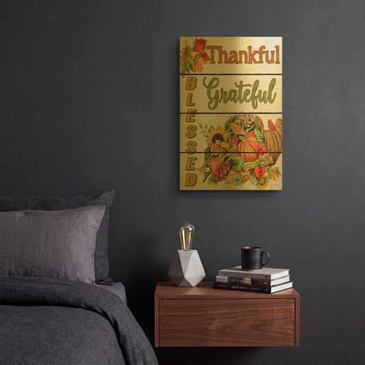 'Thanksgiving G' By Jean Plout Gold Metal Wall Art