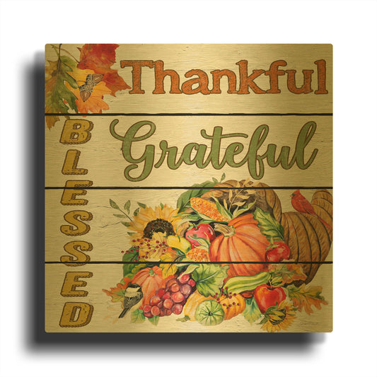 'Thanksgiving H' By Jean Plout Gold Metal Wall Art