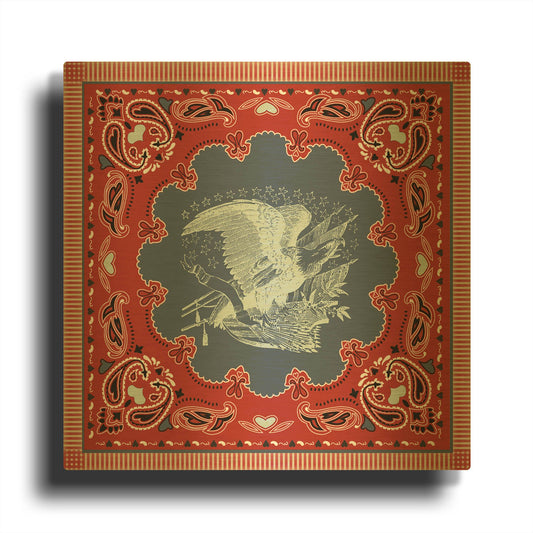 'True Blue Bandana E' By Jean Plout Gold Metal Wall Art