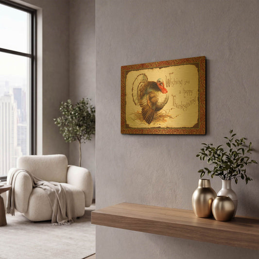 'Vintage Thanksgiving B' By Jean Plout Gold Metal Wall Art
