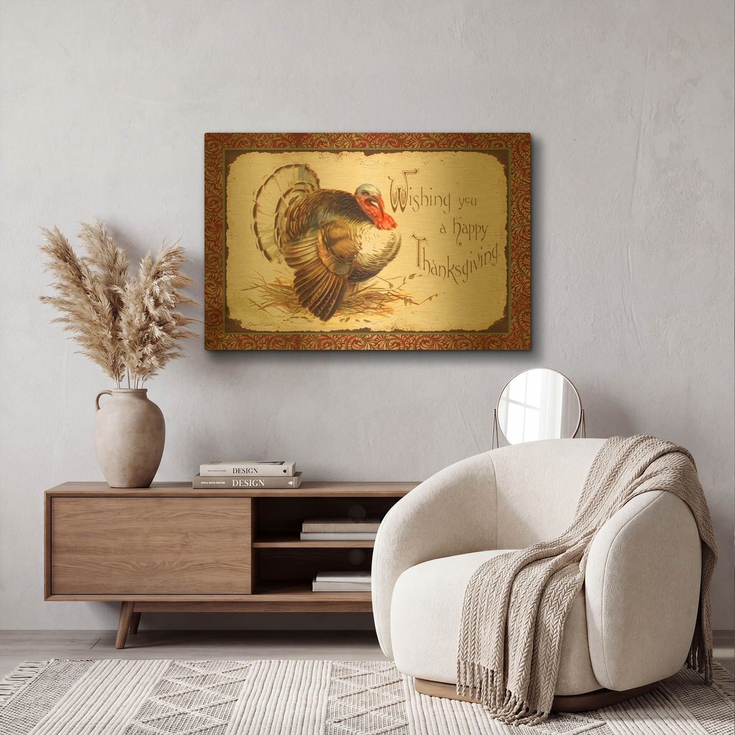 'Vintage Thanksgiving B' By Jean Plout Gold Metal Wall Art