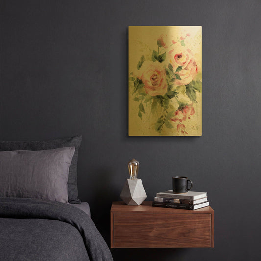 'Washy Pink Roses B' By Jean Plout Gold Metal Wall Art