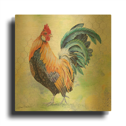 'Watercolor Rooster D' By Jean Plout Gold Metal Wall Art