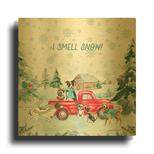 'Winterland Dogs A1' By Jean Plout Gold Metal Wall Art
