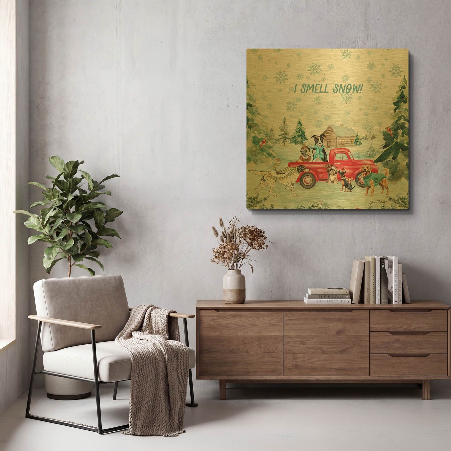'Winterland Dogs A1' By Jean Plout Gold Metal Wall Art