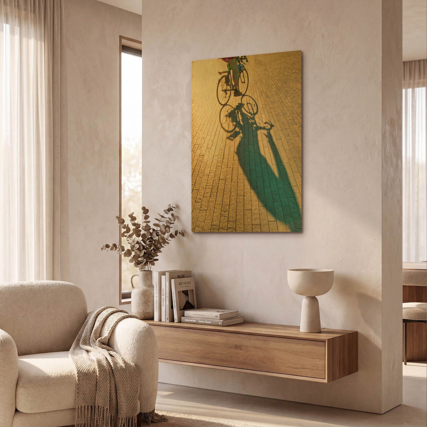 'Bicycle Shadows' By Mark A Paulda Gold Metal Wall Art