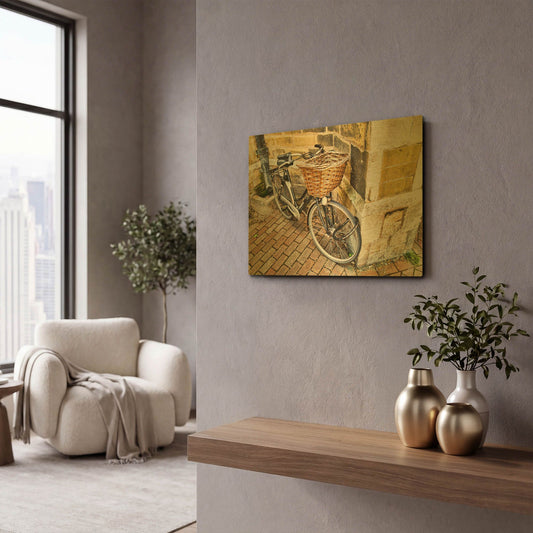 'Bicycle With Basket' By Mark A Paulda Gold Metal Wall Art