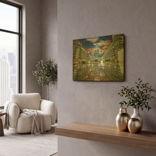 'Canary Wharf At Night I' By Mark A Paulda Gold Metal Wall Art