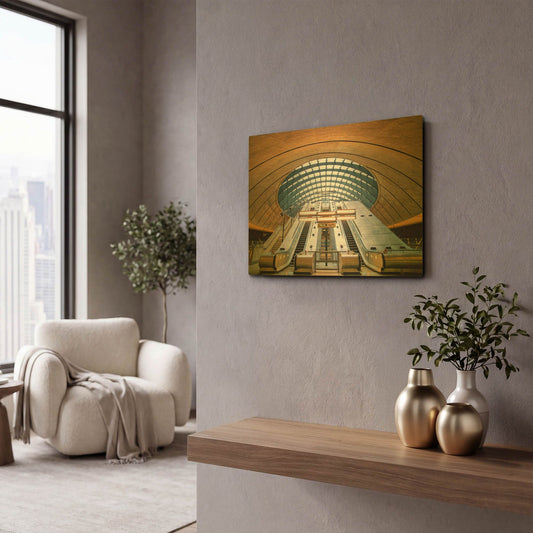 'Canary Wharf Futuristic Escalator' By Mark A Paulda Gold Metal Wall Art