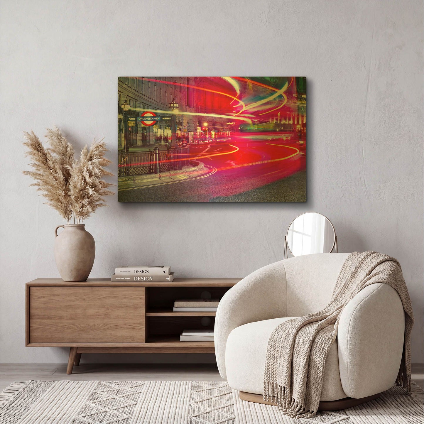 'Double Decker Bus Light Trail I' By Mark A Paulda Gold Metal Wall Art