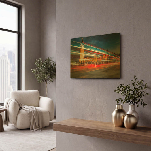 'Illuminated Big Ben And Traffic VI' By Mark A Paulda Gold Metal Wall Art