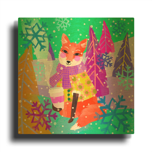 'Fox On The Go' By Michal Loren Art Gold Metal Wall Art
