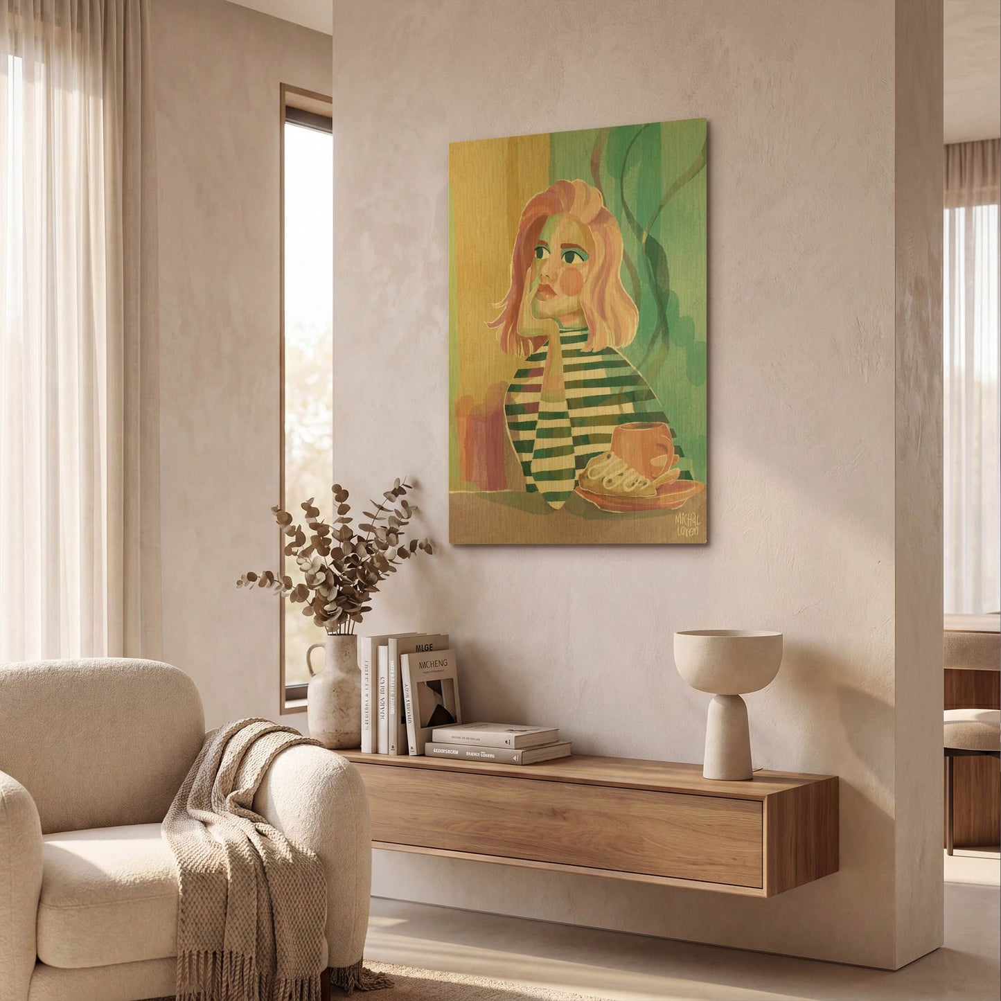 'Thoughtful Brew' By Michal Loren Art Gold Metal Wall Art