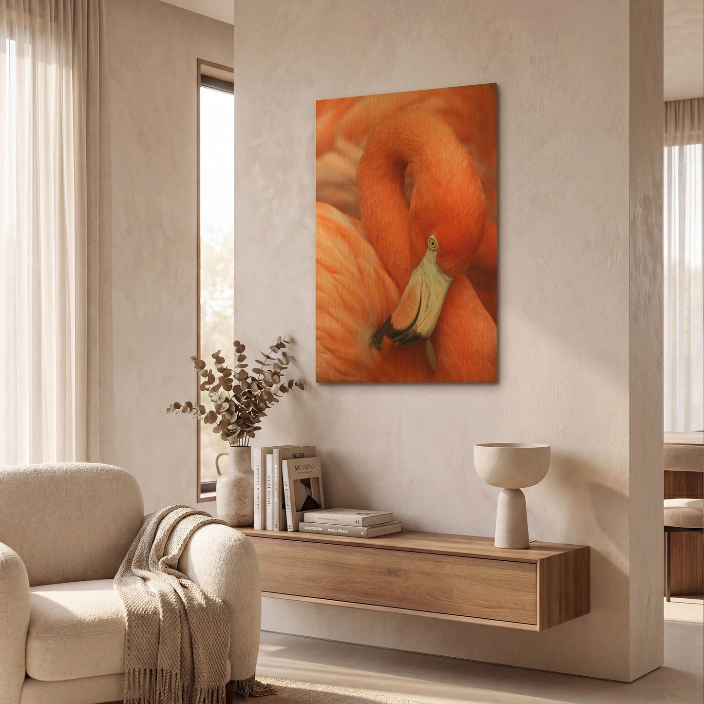 'Flamingo Closeup 9801' By Mike Jones Gold Metal Wall Art