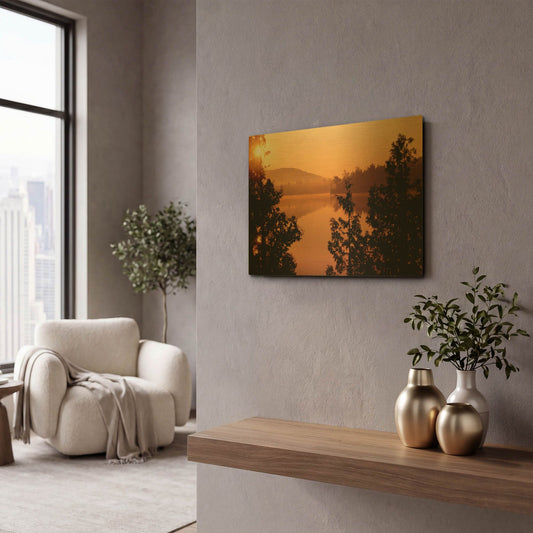'Lake Superior Sunrise Canada' By Mike Jones Gold Metal Wall Art