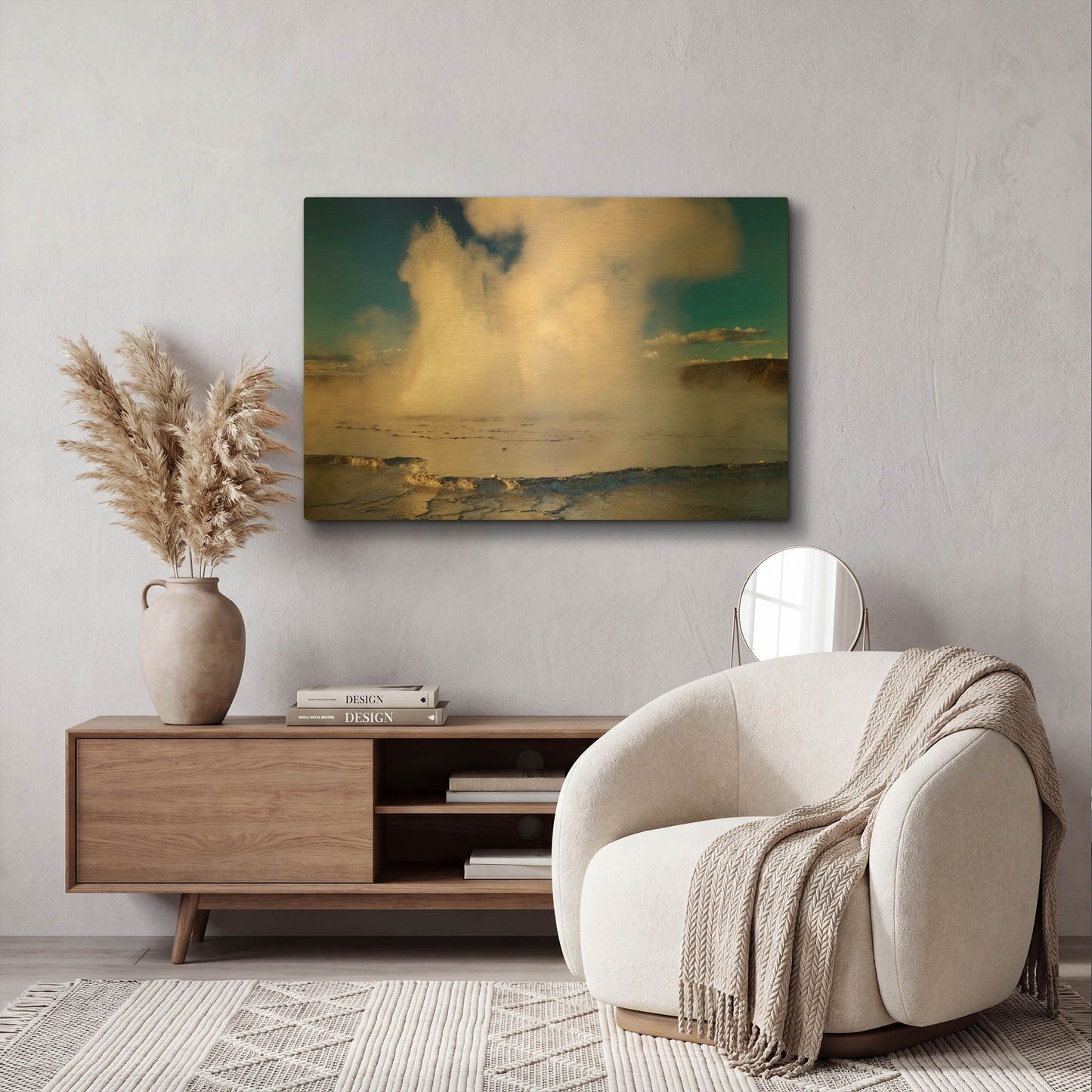 'Yellowstone Great Fountain Geyser 2333' By Mike Jones Gold Metal Wall Art