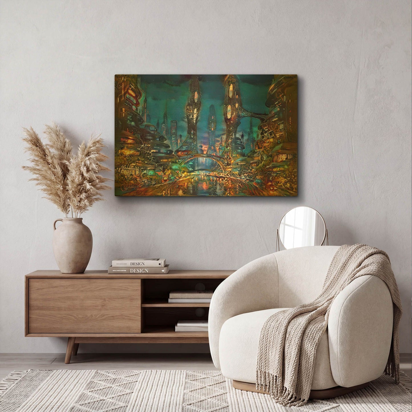 'Nighttime Metropolis Nocturna' By Pedro Gavidia Gold Metal Wall Art