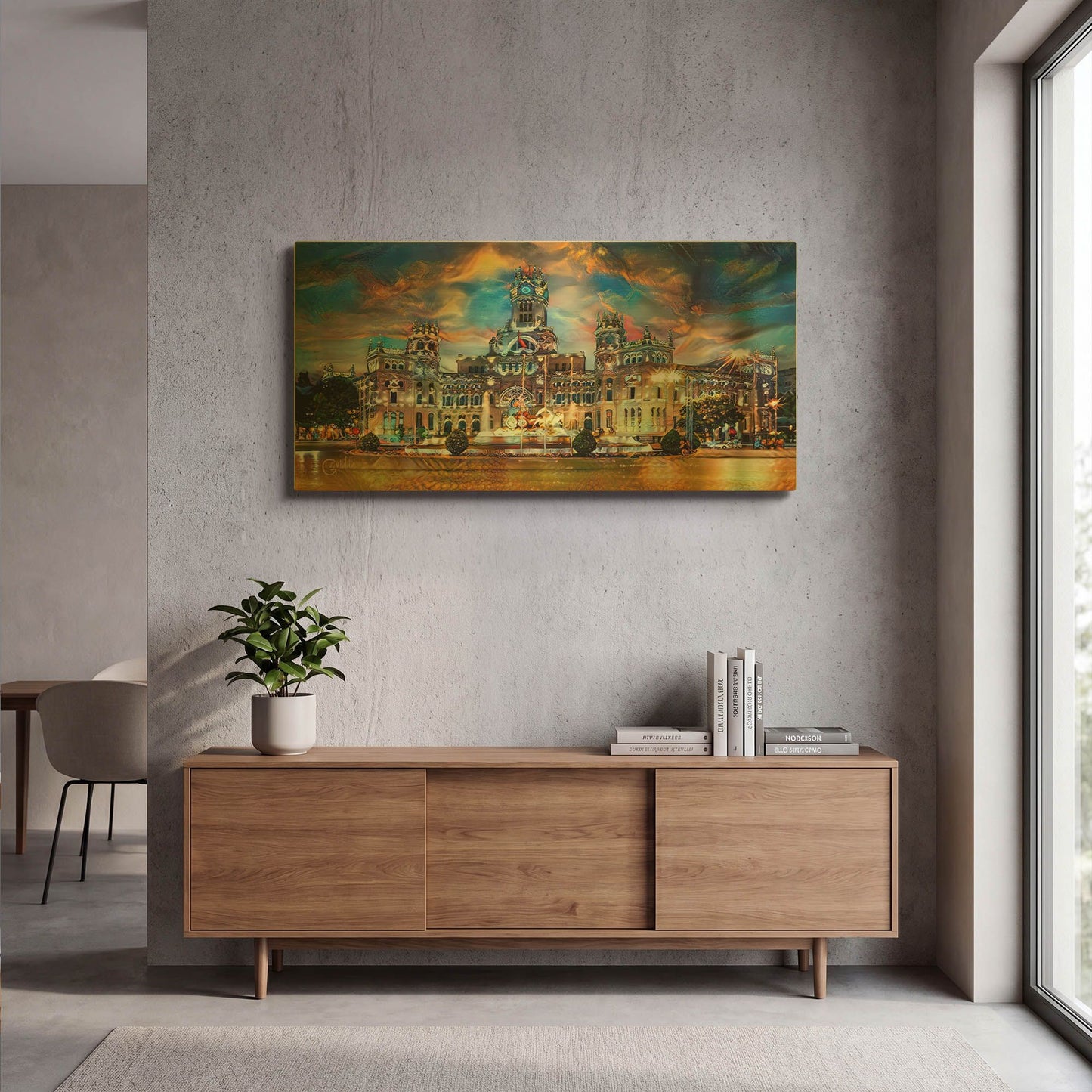 'Spain Madrid City Hall Ayuntamiento At Sunset' By Pedro Gavidia Gold Metal Wall Art