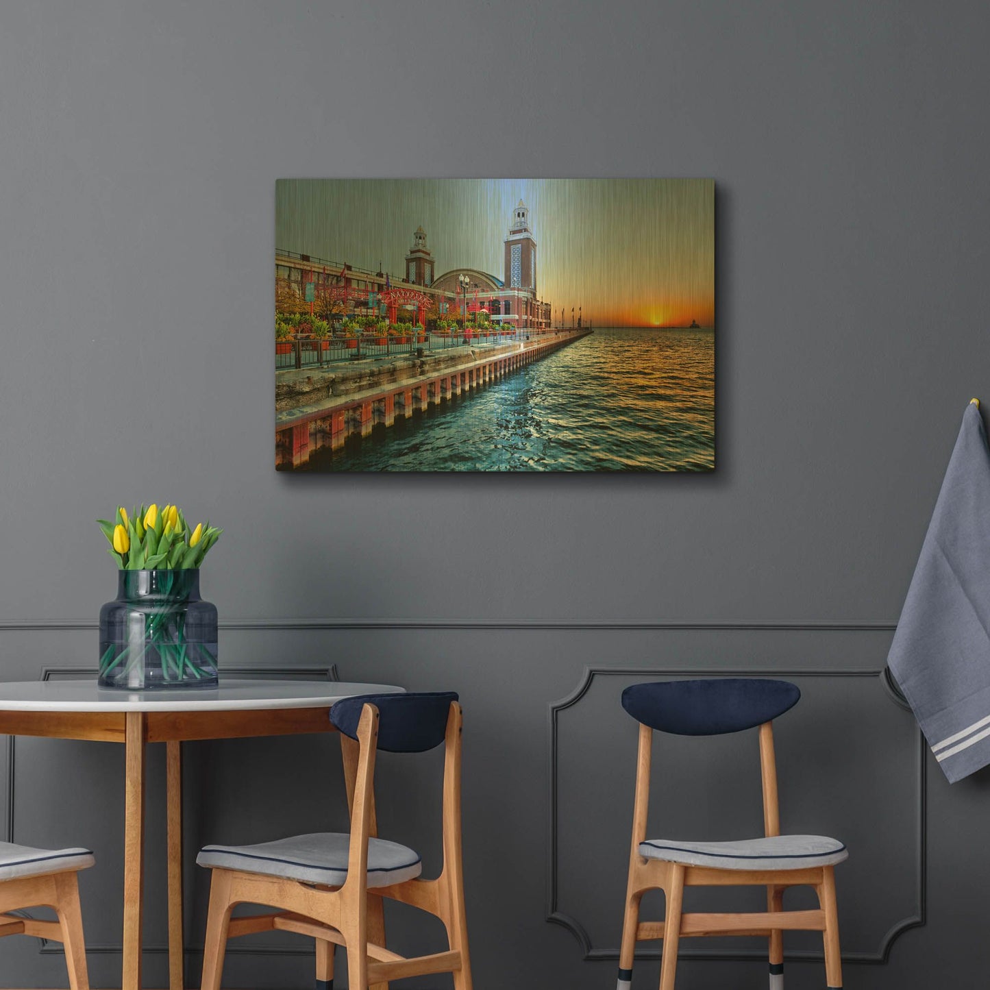 'Chicago Navypier Sunrise' By Larry Malvin Gold Metal Wall Art