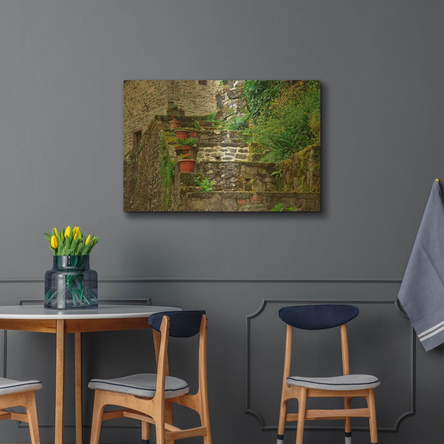 'Stonesteps Pots' By Larry Malvin Gold Metal Wall Art