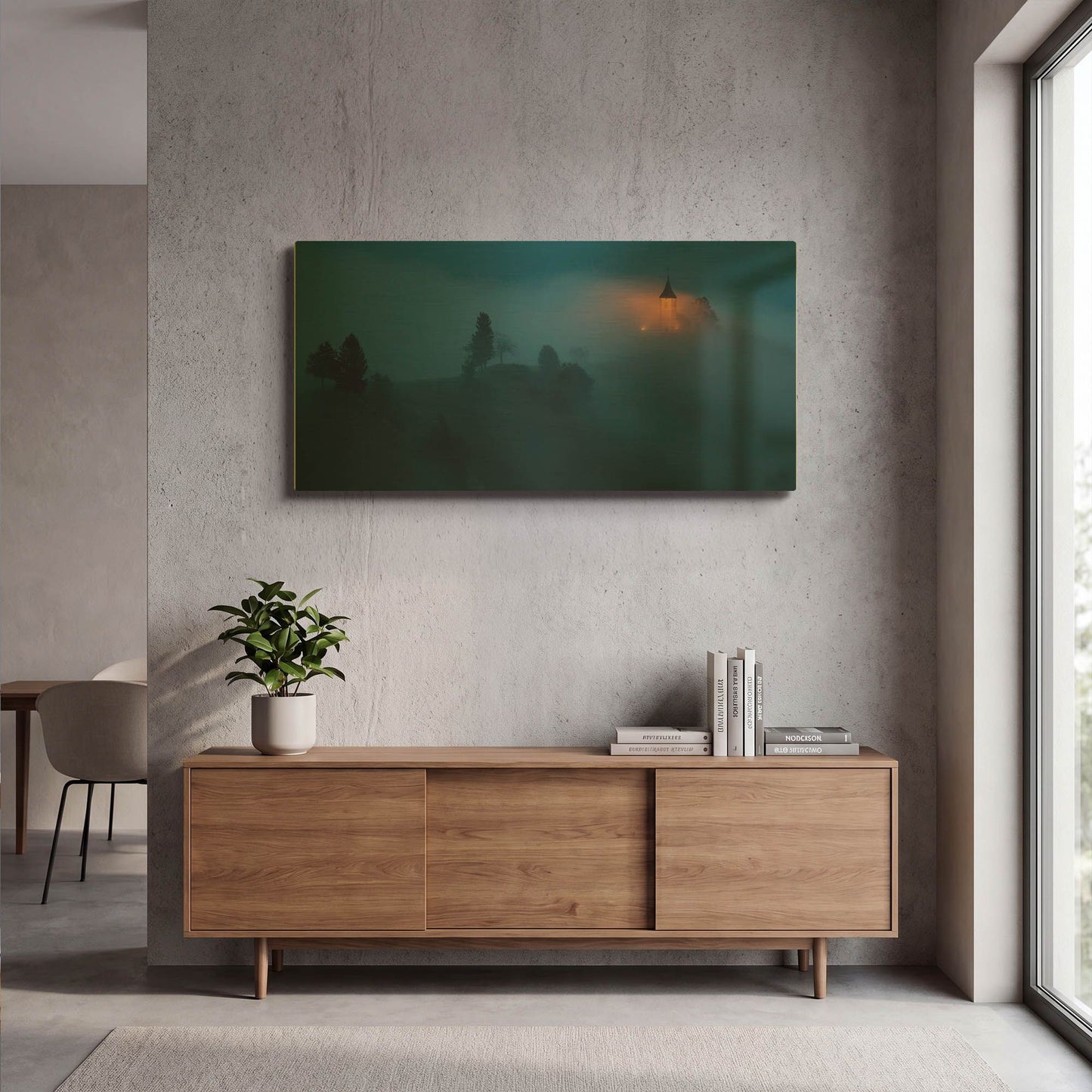 'Stprimoz Foggy Trees Church' By Larry Malvin Gold Metal Wall Art