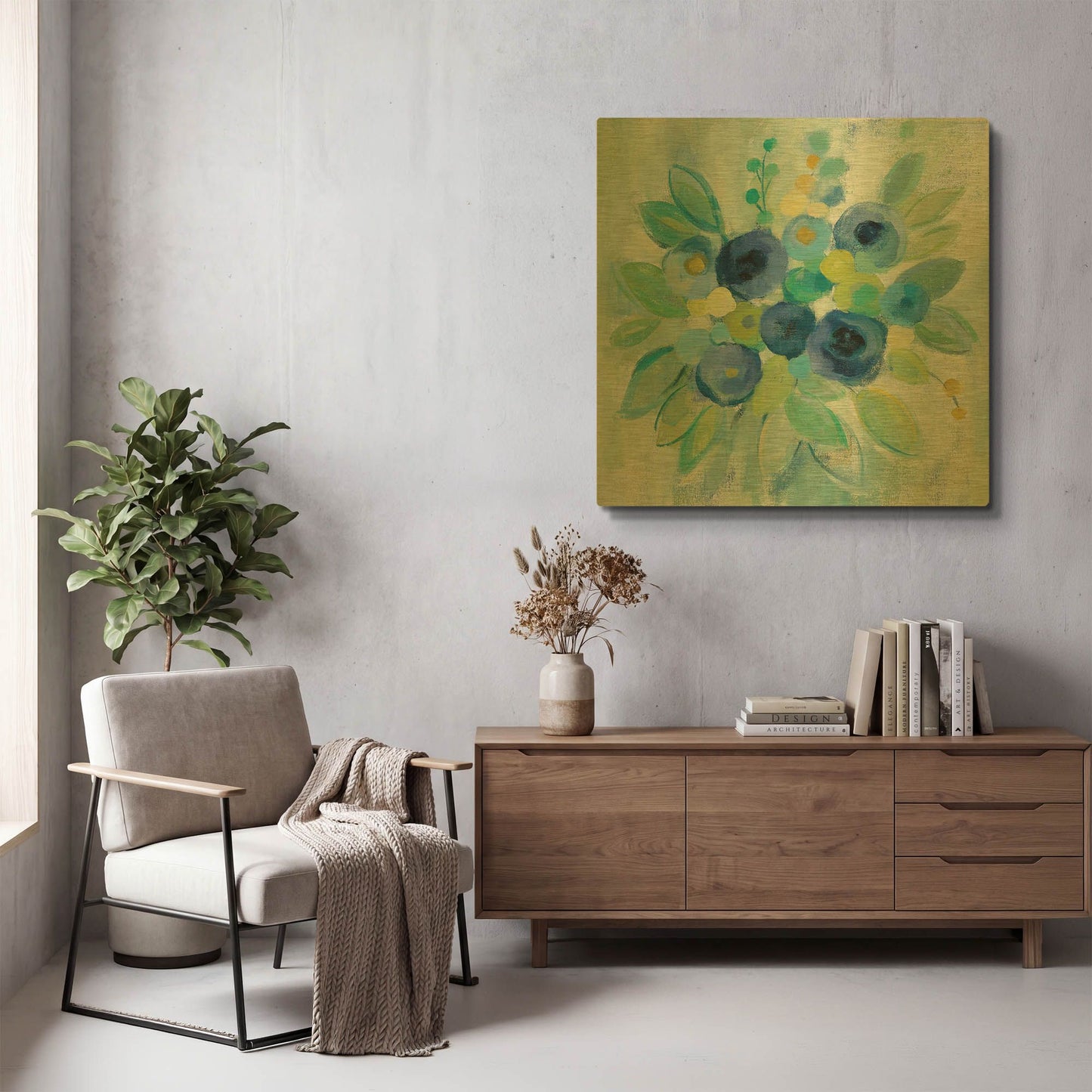 'Floral Array' By Silvia Vassileva Gold Metal Wall Art