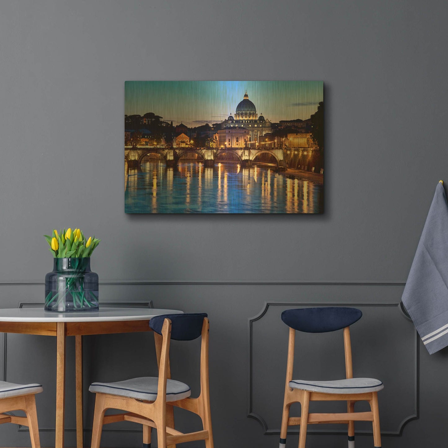 'St Peters Basilica From Tiber' By Larry Malvin Gold Metal Wall Art