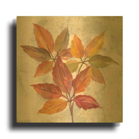 'November Leaves I' By Silvia Vassileva Gold Metal Wall Art