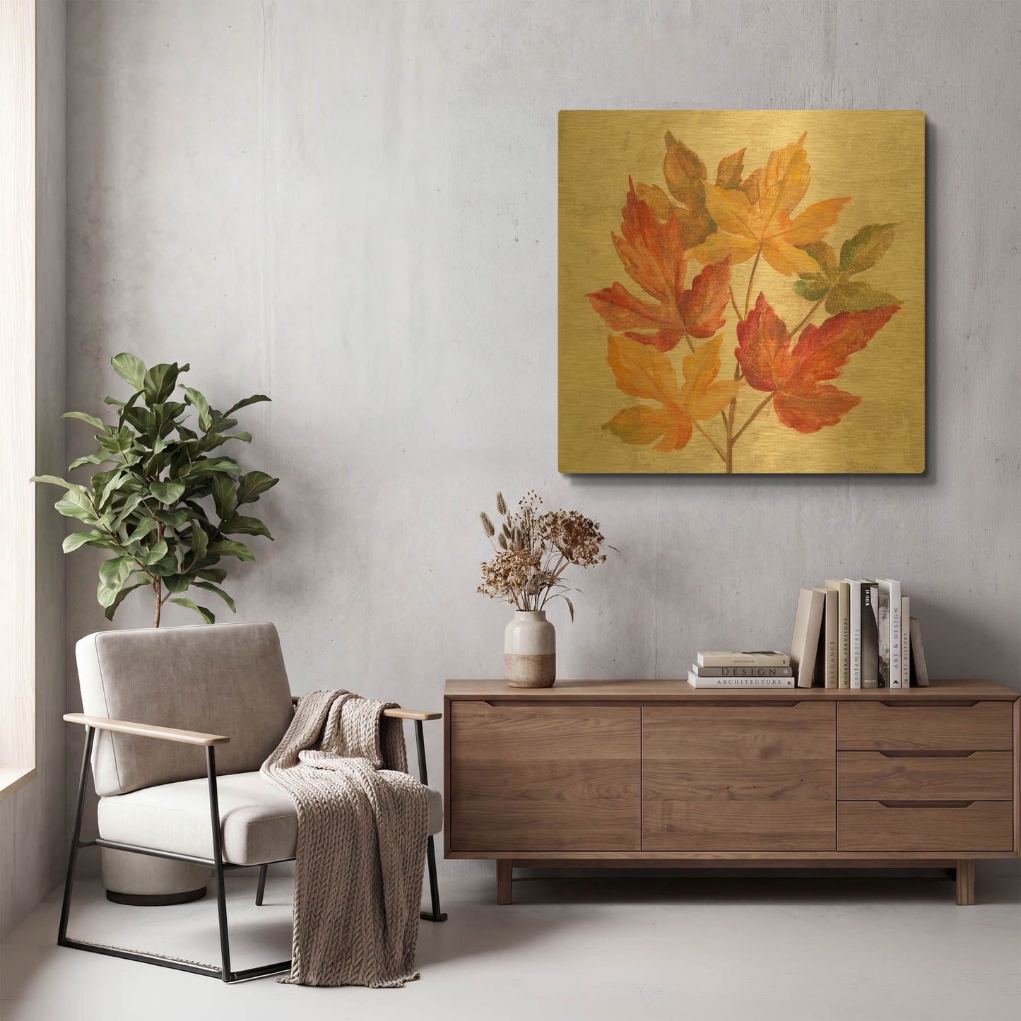 'November Leaves IV' By Silvia Vassileva Gold Metal Wall Art