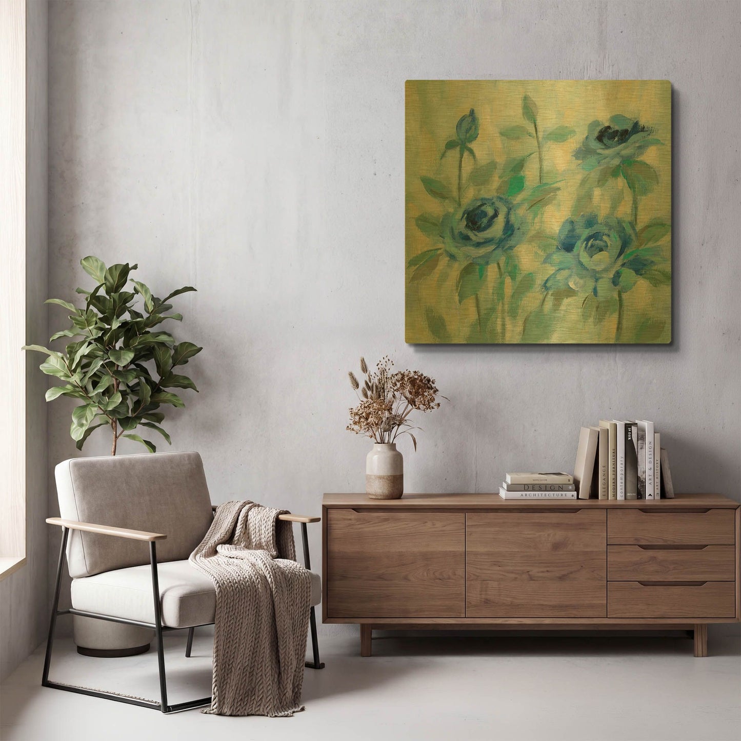 'Brushy Blue Flowers II' By Silvia Vassileva Gold Metal Wall Art