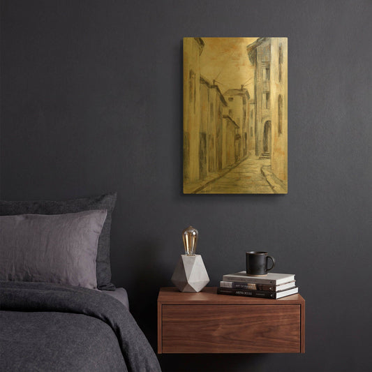 'European Village II' By Silvia Vassileva Gold Metal Wall Art