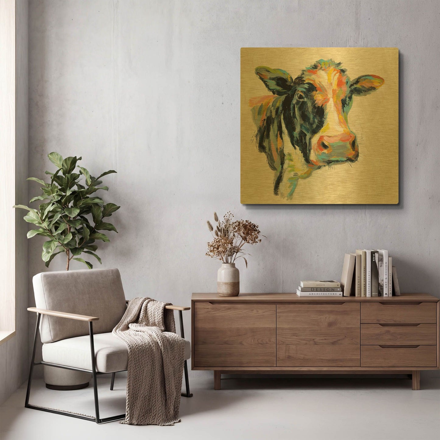 'Expressionistic Cow I' By Silvia Vassileva Gold Metal Wall Art