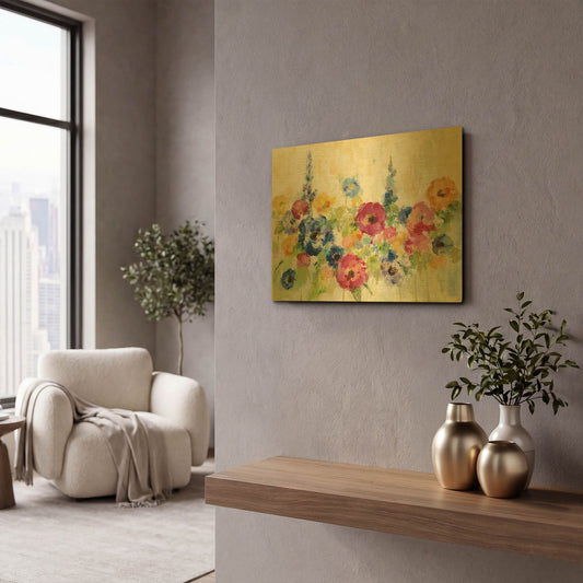 'Sunshine Field Flowers' By Silvia Vassileva Gold Metal Wall Art