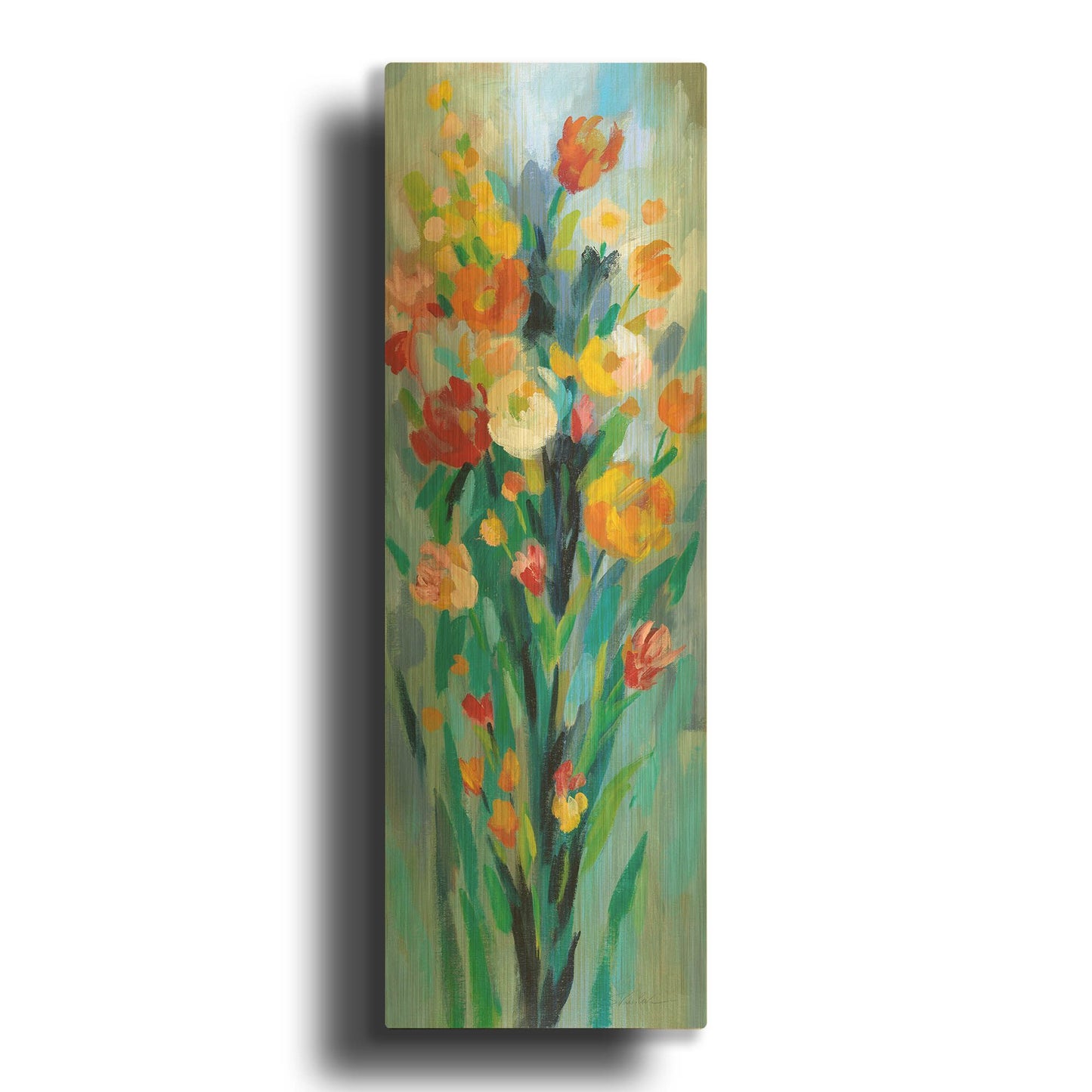 'Tall Bright Flowers II' By Silvia Vassileva Gold Metal Wall Art