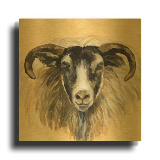 'Highland Animal Ram' By Silvia Vassileva Gold Metal Wall Art