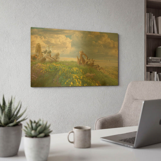 'Beach Lookouts' By Steve Hunziker OOB Gold Metal Wall Art