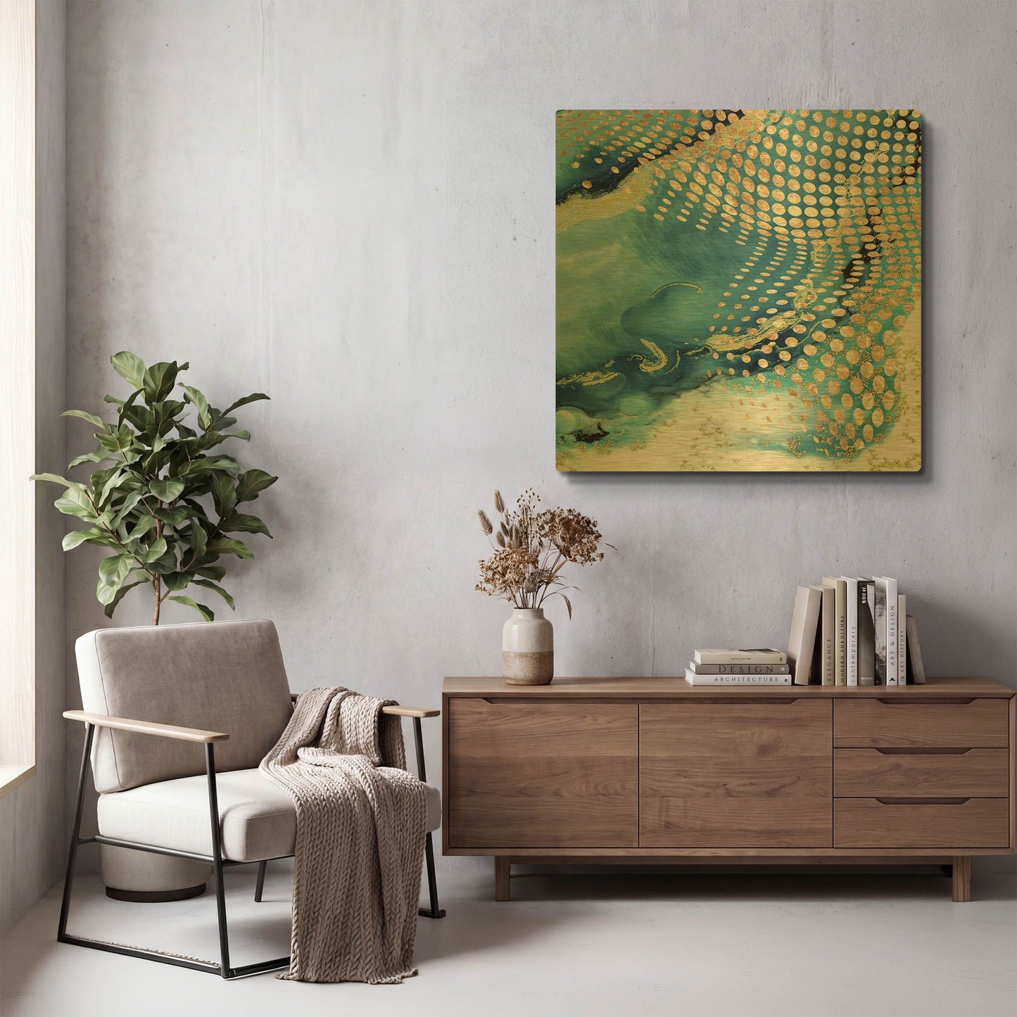 'Waves and Dots 2' By Karen Smith Gold Metal Wall Art