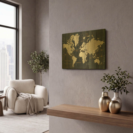 'Old World Map Blue' By Wild Apple Portfolio Gold Metal Wall Art