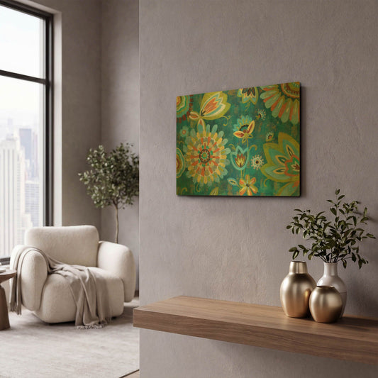 'Decorative Peacock Floral' By Silvia Vassileva Gold Metal Wall Art