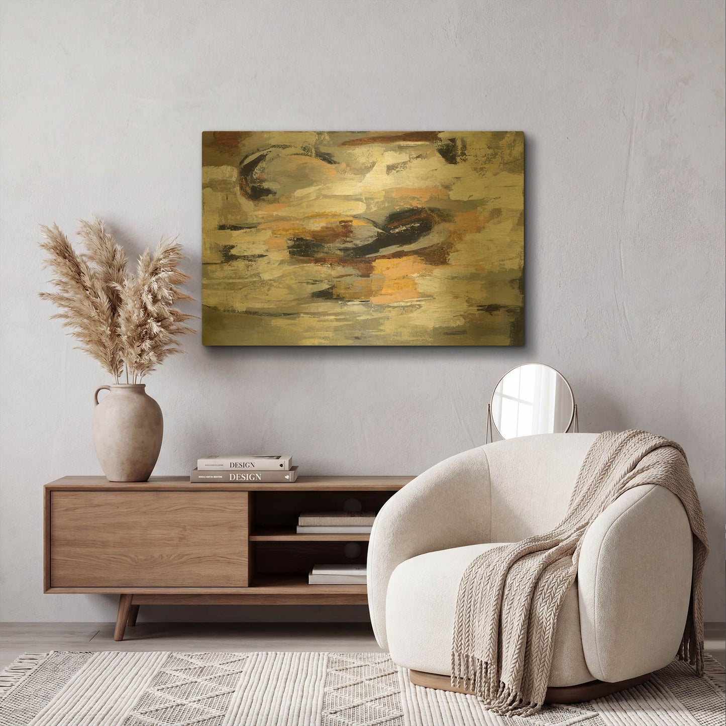 'Neutral Abstract' By Silvia Vassileva Gold Metal Wall Art