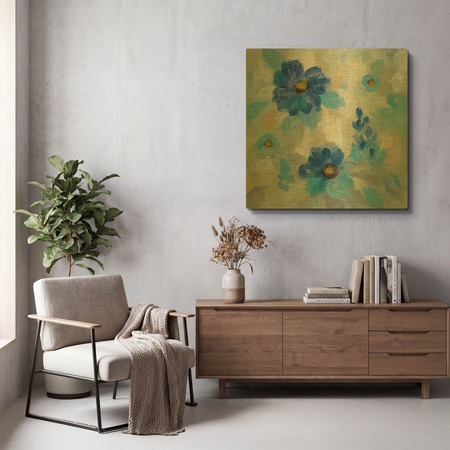 'Blue Flowers Whisper II' By Silvia Vassileva Gold Metal Wall Art