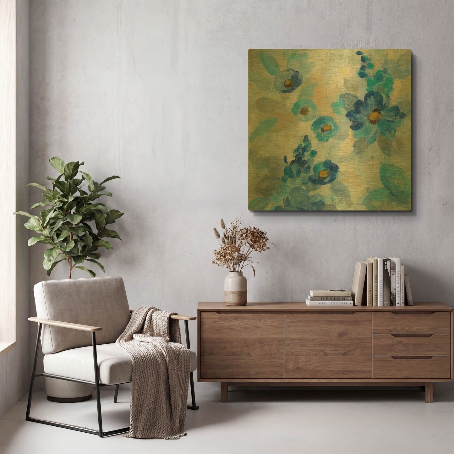 'Blue Flowers Whisper III' By Silvia Vassileva Gold Metal Wall Art