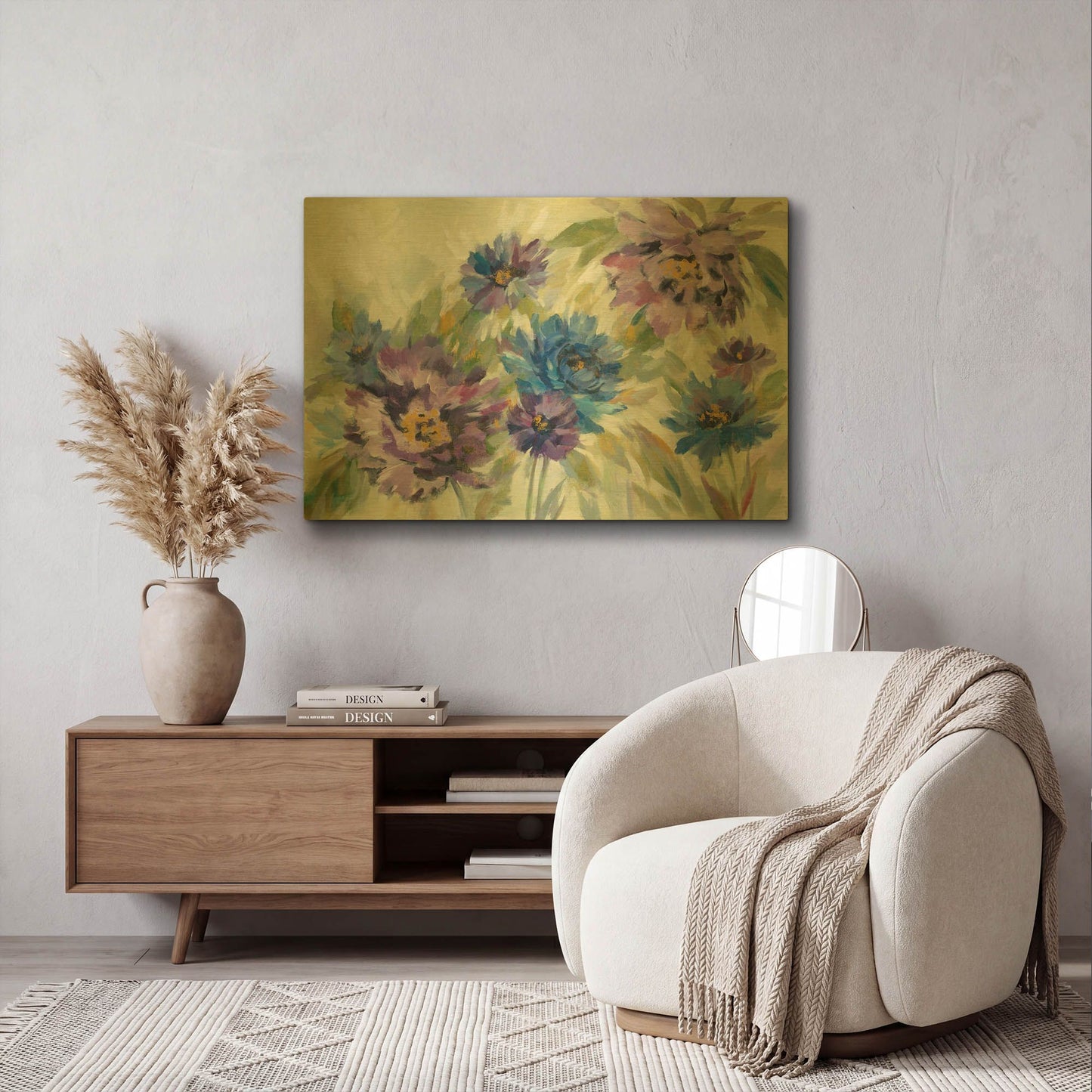 'Bold Blue and Lavender Flowers' By Silvia Vassileva Gold Metal Wall Art