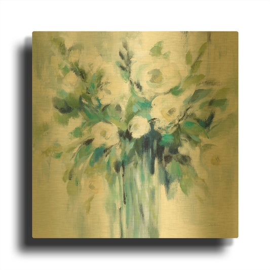 'Vase of Flowers Light' By Silvia Vassileva Gold Metal Wall Art