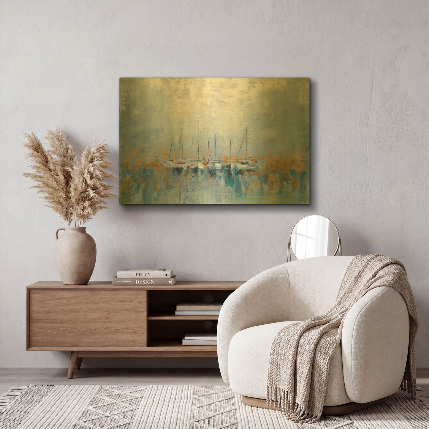 'Boats in the Harbor' By Silvia Vassileva Gold Metal Wall Art