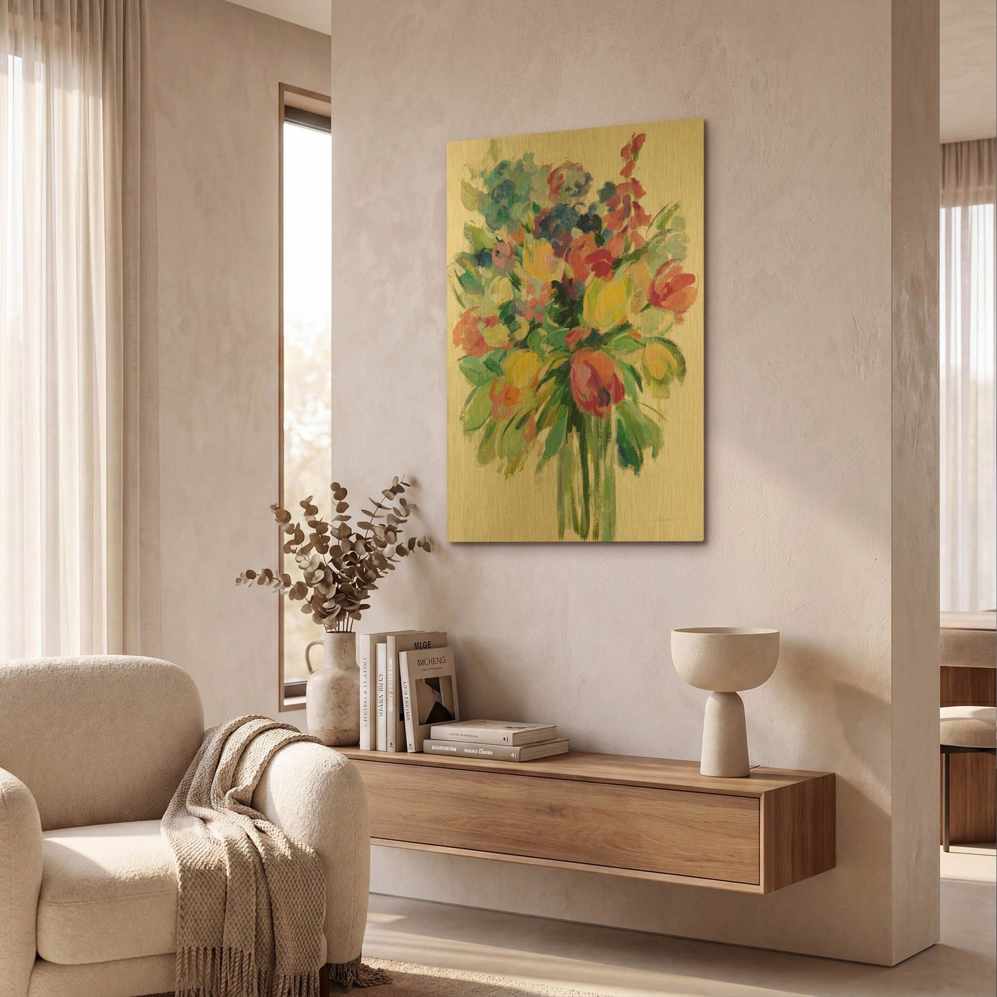 'Earthy Colors Bouquet II White' By Silvia Vassileva Gold Metal Wall Art