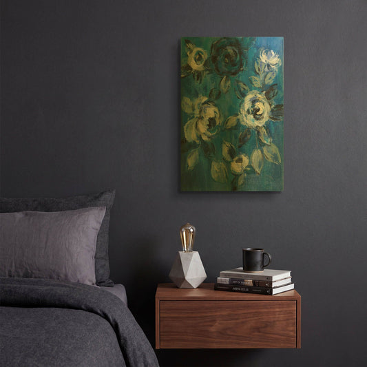 'Loose Flowers on Blue I' By Silvia Vassileva Gold Metal Wall Art